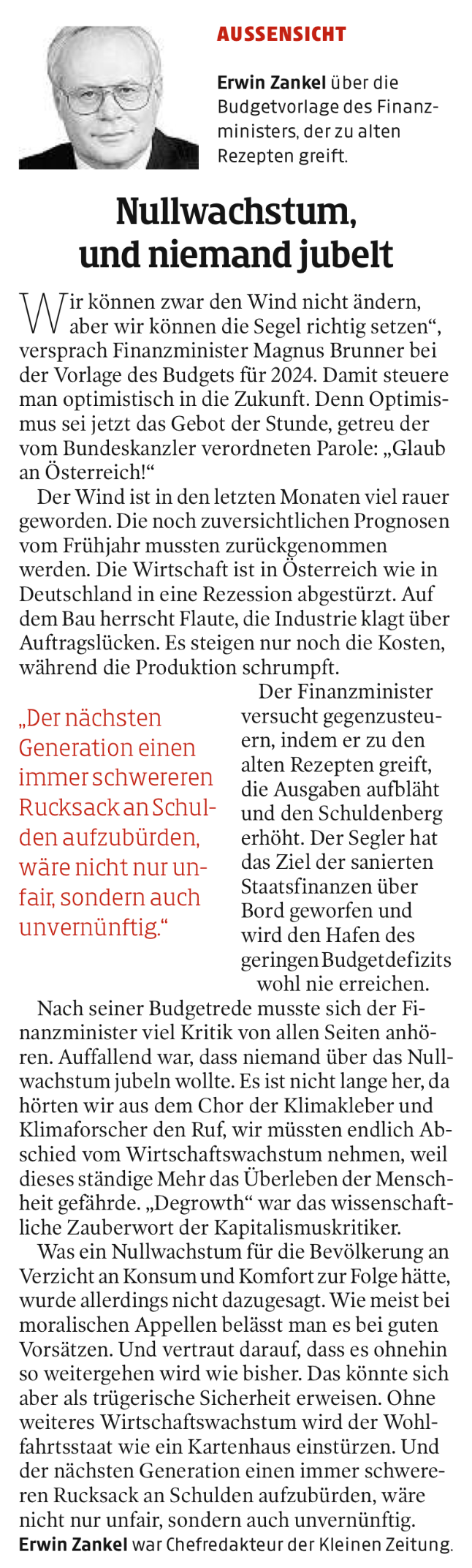 Kleine Zeitung Tribüne - Nullwachstum und niemand jubelt